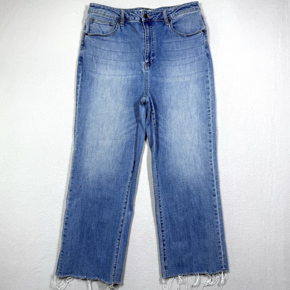 Oliver Logan Jeans Womens 34 Aberdeen Wide Leg Crop High Rise Raw Hem Stretch
